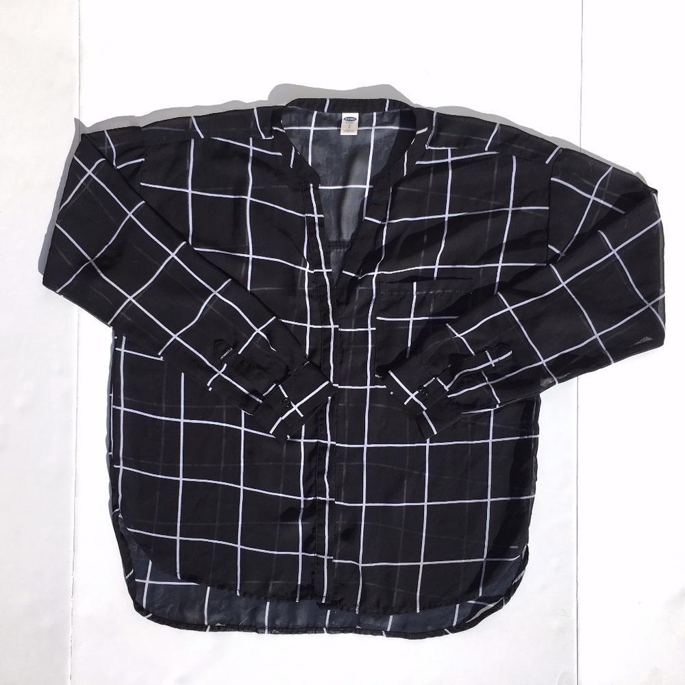 4/$20 Sheer Windowpane Boxy Button Up sz S